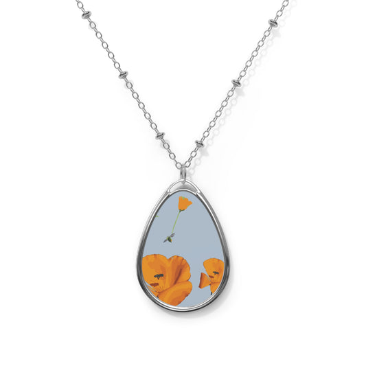 Poppy and bee Oval Necklace