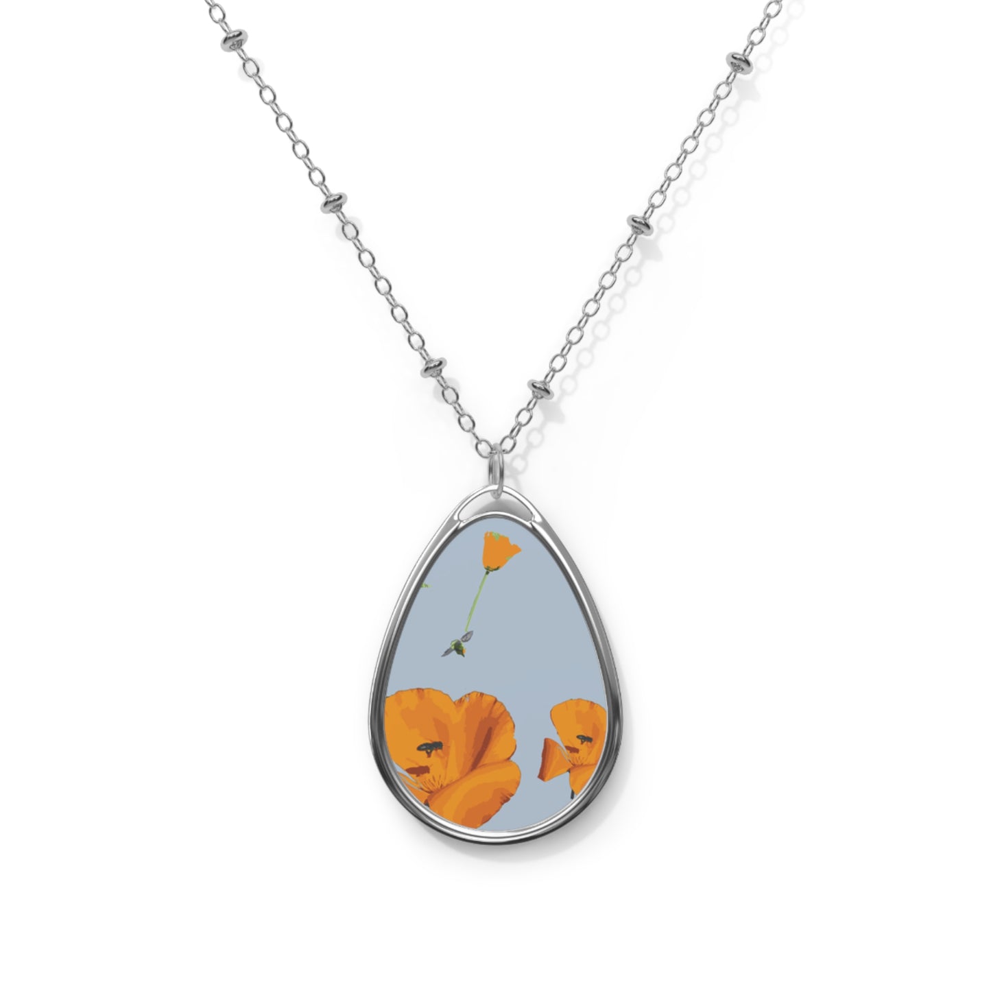 Poppy and bee Oval Necklace