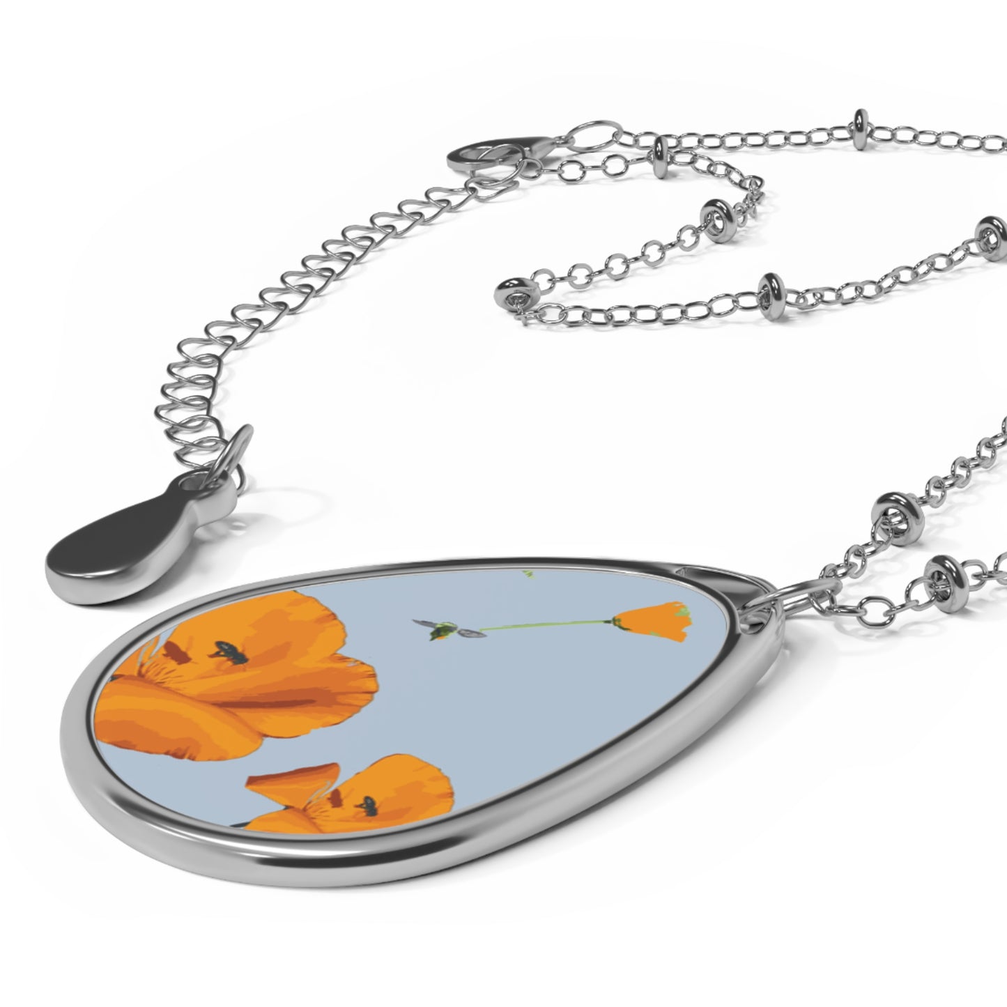 Poppy and bee Oval Necklace