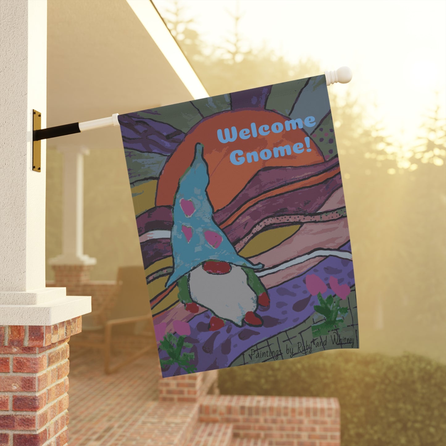 Welcome Gnome Painted Garden & House Banner