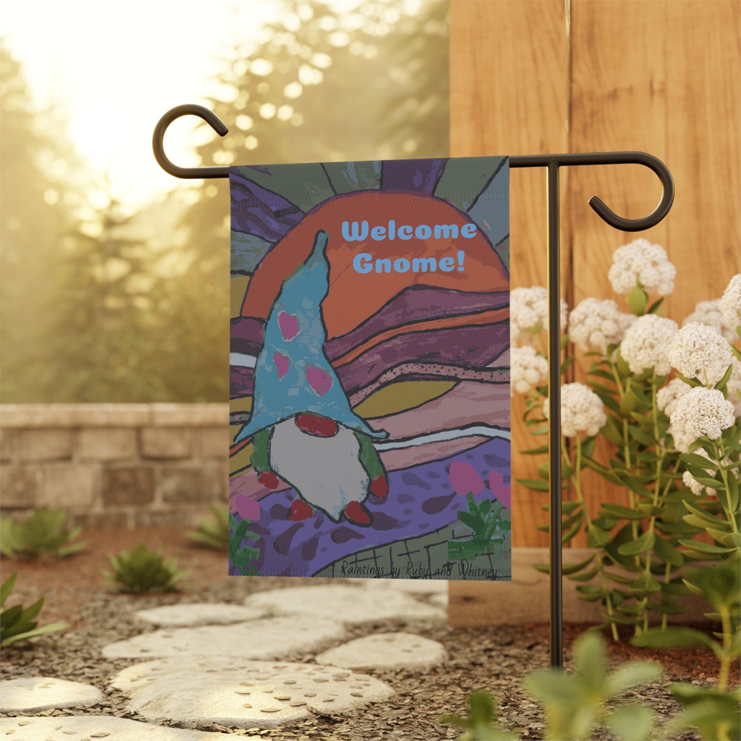 Welcome Gnome Painted Garden & House Banner